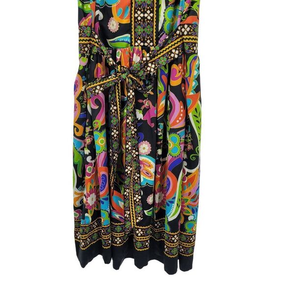 Whimsical Multicolor Silky Mini Dress Sz S Tie Waist Fairycore Party Vibrant - Picture 10 of 12